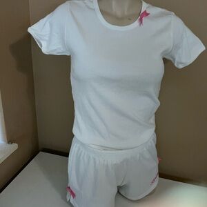 Bride Size Medium White Bride Short W/Pink Ribbons & White Baby Tee W/Pink Bow
